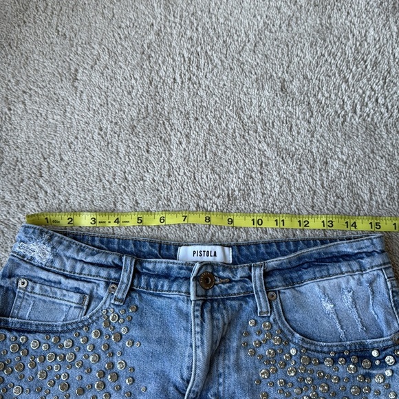 Pistola Winston Cutoff Shorts with Rhinestone Accents | Size 28 | Blue Denim - Picture 7 of 9